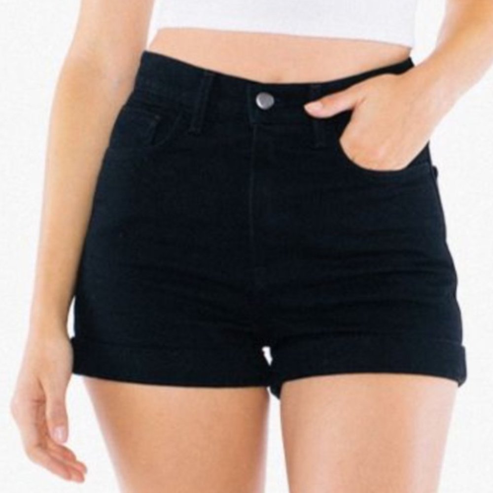 American Apparel: Denim High-Waist Cuff Short black